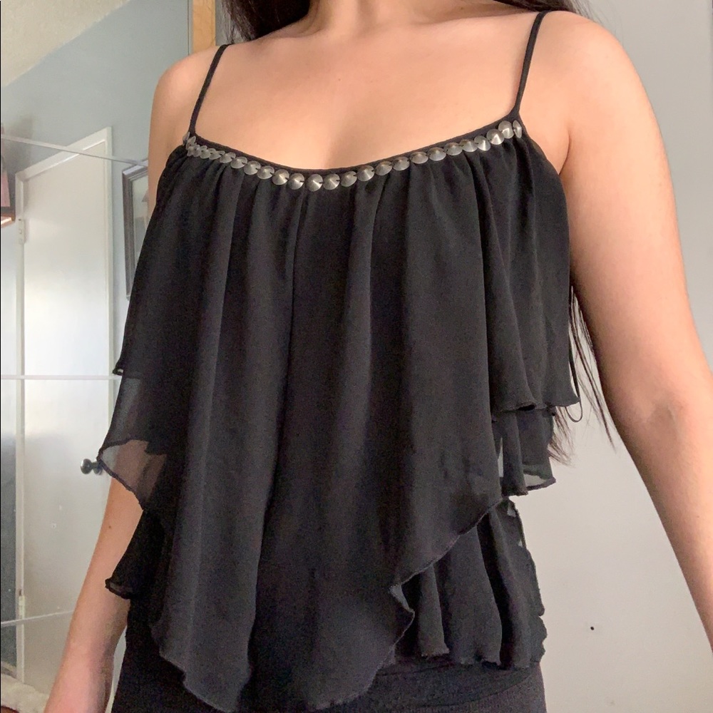 Embellished beaded ruffle front tank